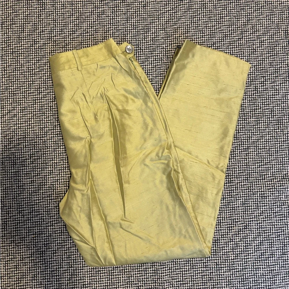 Banana Republic Silk-Blend Straight Leg Pants in Lemon Yellow